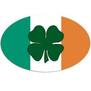   Oval 4 Leaf Clover (Shamrock) Sticker w Ireland Flag 
