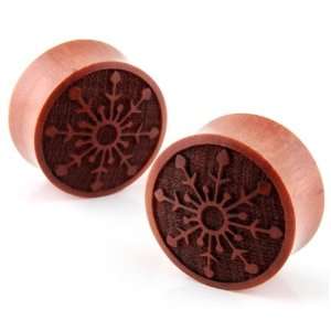  Snowflake Wood Ear Plug   5/8 Jewelry