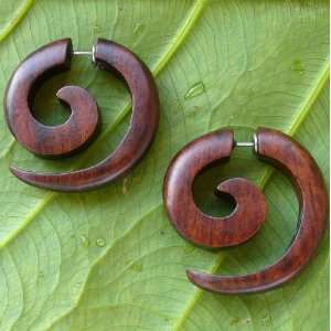  Tribal organic wooden earrings fake gauges WOOD faux plugs 