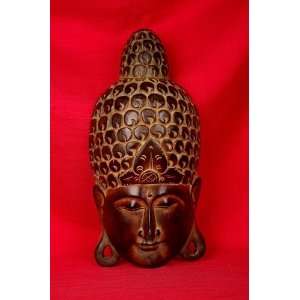  Miami Mumbai Buddha Brown Mask   21 Wood Statue  WC068 