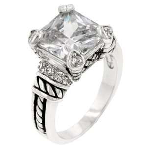 com White Gold Rhodium Cable Style Ring Featuring Princess Cut Clear 