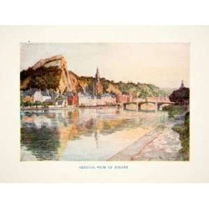  1920 Color Print Dinant Belgium River Meuse Bridge Notre 