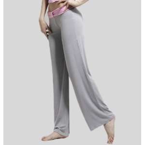 Womens Soft Elastic Waistband Fitness Yoga Long Pants, Pink+Light Grey 