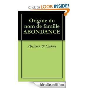Origine du nom de famille ABONDANCE (Oeuvres courtes) (French Edition 