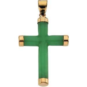   Gold Green Jade Round Cross 28.25X20.5. 