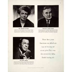  1952 Ad Zenith Hearing Aid Eleanor Roosevelt Charles 