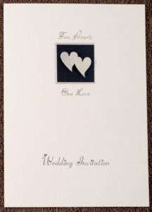 DIY kit,10 Wedding Invitations,7x5 blue,silver 2 hearts  