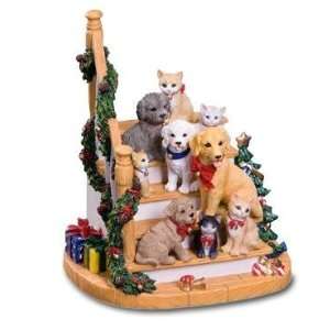  Christmas Dogs and Cats on Stairs Musical Decoration: Home 