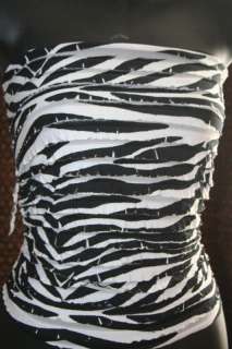 yds WHITE Black ZEBRA animal print Sheer RUFFLE stretch fabric 