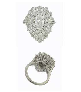 Estate Ladies Platinum 3.25Ct TW Diamond Pear Ring  