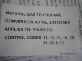 NATURAL GAS TO PROPANE CONVERSION KIT 3H34670B9  