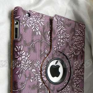   iPad 3 Magnetic PU Leather Rotating Smart Case Cover 360 Degree Purple