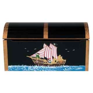 New Wooden Kids Pirate Painted Treasure Chest Toy Box  