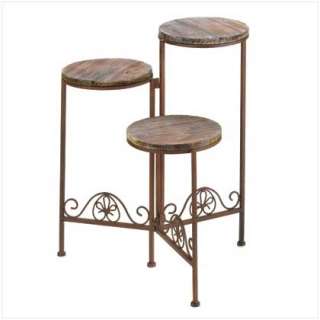 HOME DECOR RUSTIC IRON WOOD FOLDING TRIPLE PLANT STAND  