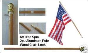 FLAG POLE SPIN FREE WOOD GRAIN EFFECT 6FT  
