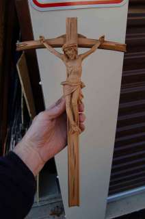 Wood carved Crucifix + Cross w/Corpus + 17 ht. NICE  