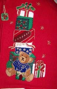   Collectible Womens Red Christmas Vest Presents Teddy Bear Sz L  