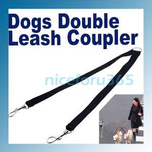 Walk Two Dogs Pet 2 Way Double Coupler Lead Leash Black  