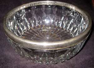 1978 Crystal Clear Depression Glass Silver Platted Top Band Salad Bowl 