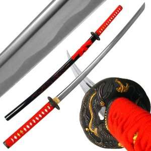  Katana w/ Red Dragon Tsuba and Scabbard   40 inch Sports 