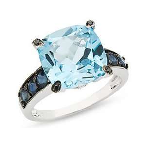 10k White Gold Blue Topaz, Sky Sapphire and Diamond Ring, (.02 cttw, G 