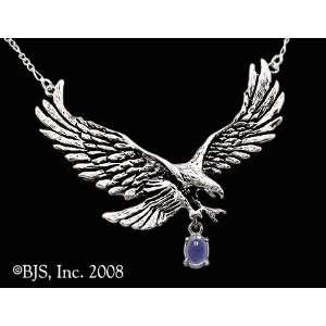  Eagle Necklace with Gem, 14k White Gold, Iolite set gemstone, Eagle 