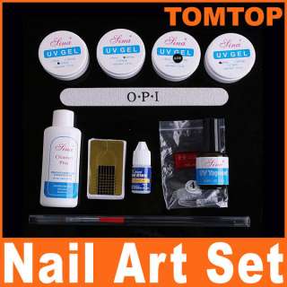 DIY Nail Art UV Gel Set Kit Manicure Tips Topcoat Glue H4657  
