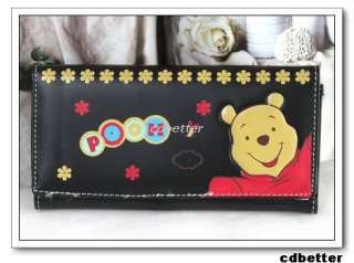 NEW Winnie the Pooh Child Girl Black Long PU Clutch Bi Fold Wallets 
