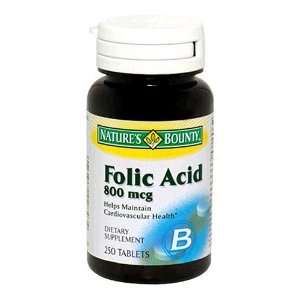  Natures Bounty Folic Acid, 800mcg, 250 Tablets: Health 