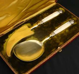19C ANTIQUE FRENCH STERLING SILVER ICE CREAM SERVING SET w/ORIGINAL 