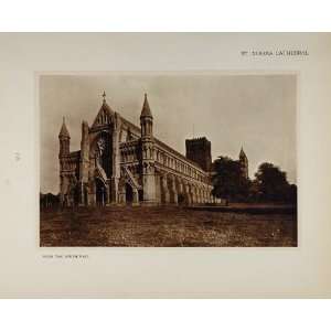 1905 St. Albans Cathedral View From the Southwest Print   Orig. Tipped 