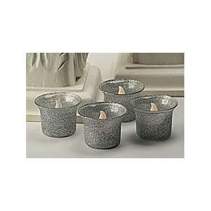   Battery Operated Set of 4 Silver Glitter Votive Cups