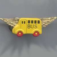 Enamel School Bus Pin with 1.75 Wings  