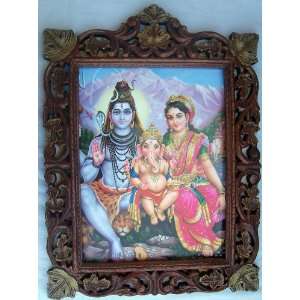 Hindu Lord Shiva with his wife parvati & Son Ganesha, Poster painting 
