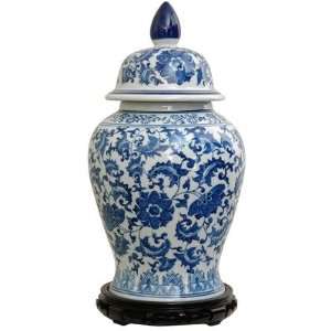  Temple Jar with Blue Floral Design in White
