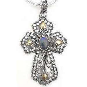    New Sterling Silver Blue LAPIS Christian Cross Pendant: Jewelry