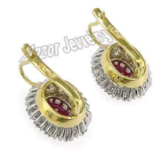 Russian Jewelry Genuine Ruby and Diamond Earrings 18k Solid Two Tone 