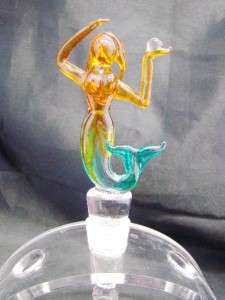   Hand Blown Glass Mermaid with Crystal Ball Wine Stopper Cork  