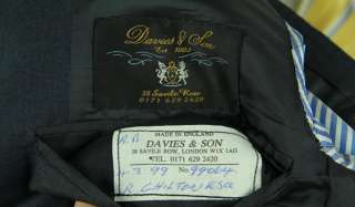 DAVIES & SON* Savile Row Bespoke Navy Weave 2 Btn Suit 46XL  