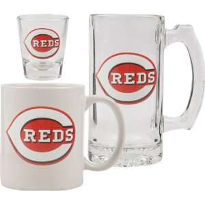  Cincinnati Reds Glassware Set: 3D Logo Tankard, Coffee Mug, Shot 