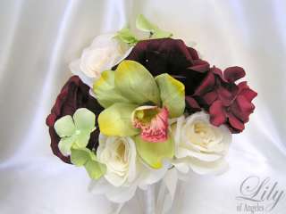 17pcs Wedding Bridal Bouquet Flower Burgundy Orchid Ivr  