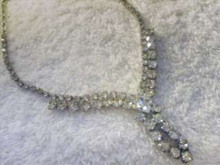 Vintage Pronged White Rhinestone Silver Tone Necklace  
