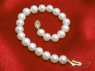 White 8mm Genuine Culture Pearl Bracelet 14K Gold Clasp  