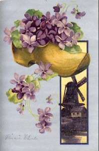Dutch Shoes & Flowers Vintage Greeting Postcard ii 948  