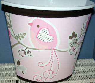   Pink Brown Bird Trash Can Wastebasket mw Pottery Barn Kids  