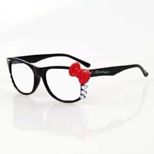  Cute Kitty Bow Wayfarer Glasses Clear Lens   Black & Red 