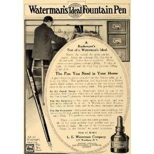  1909 Ad Bookeeper L E Watermans Ideal Fountain Pen Ink 