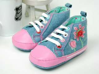 A55 new toddler baby girl denim flower shoes 6 18M  