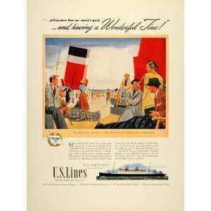 1939 Ad U. S. Lines Cruise Ships Sun Deck Tourism Sea   Original Print 