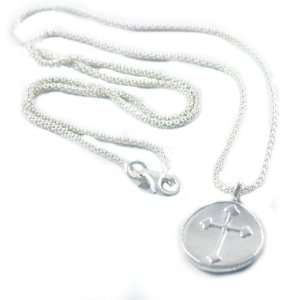 Hand Stamped House of Ruth Fleur de Lis Cross Silver Charm Necklace on 